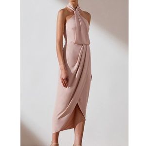 Shona Joy Blush Pink Sleeveless Draped Midi Dress